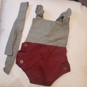 Baby girl stripe bodysuit with headband.
